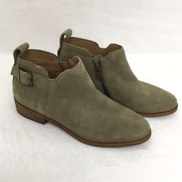 UGG Australia Shoes - UGG Kelsea Antilope Suede Buckled Ankle Boots Taupe Green Sz 7